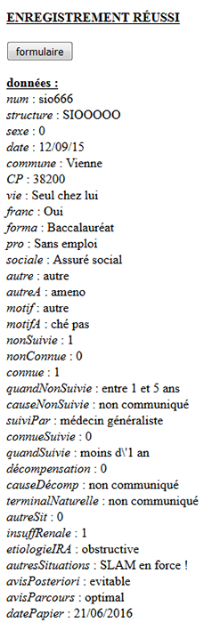 Formulaire enregistré